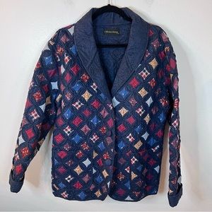 Vtg Donna Sharp Quilt Jacket Coat Size Large Navy Heavy Granny Core Cottage Core